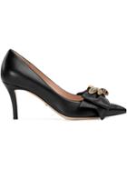 Gucci Leather Mid-heel Pump With Bow - Black