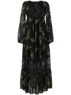 Ki6 Leaf Print Empire Dress - Black