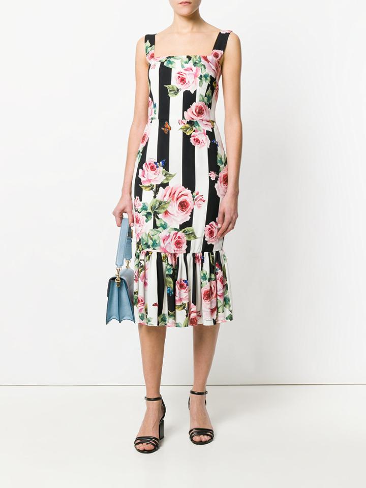 Dolce & Gabbana Striped Rose Print Dress - Multicolour