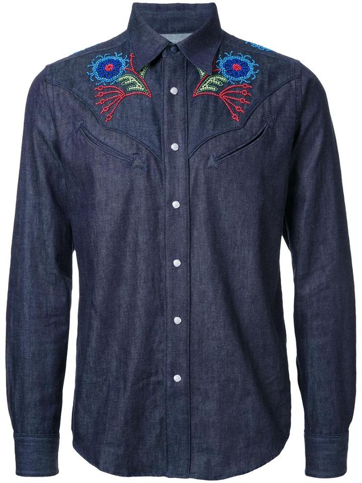 Taakk Embroidered Detailing Shirt, Men's, Size: 1, Blue, Cotton