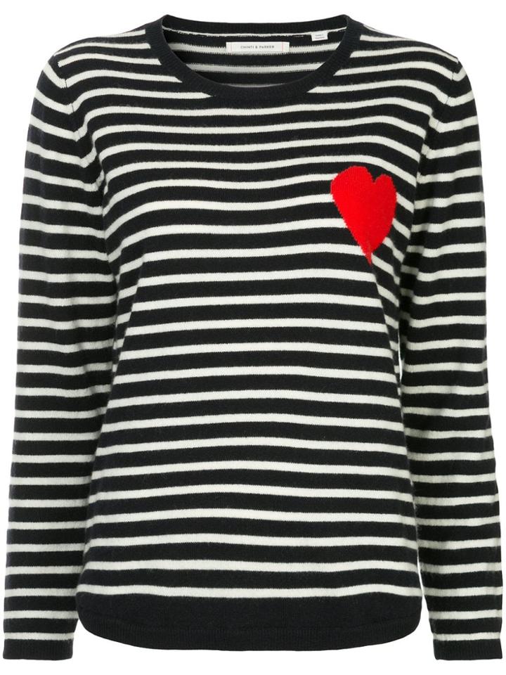 Chinti & Parker Striped Heart Sweater - Blue