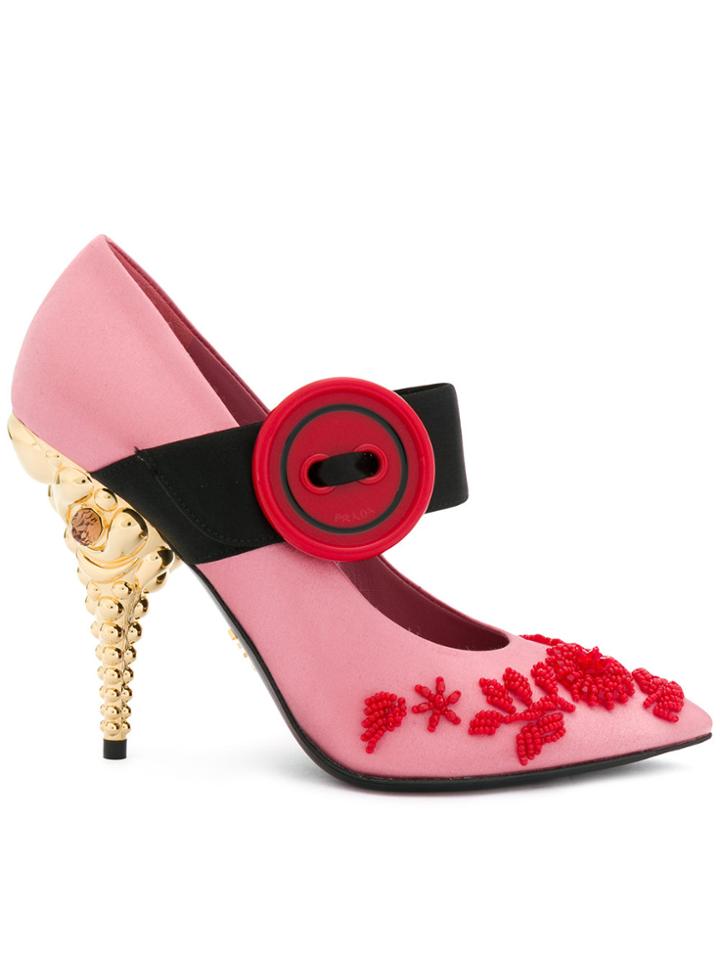 Prada Embellished Satin Pumps - Pink & Purple