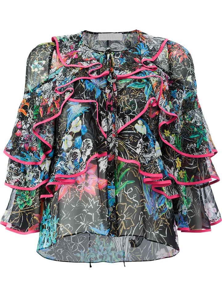 Peter Pilotto - Ruffled Tie Neck Blouse - Women - Silk - 10, Black, Silk