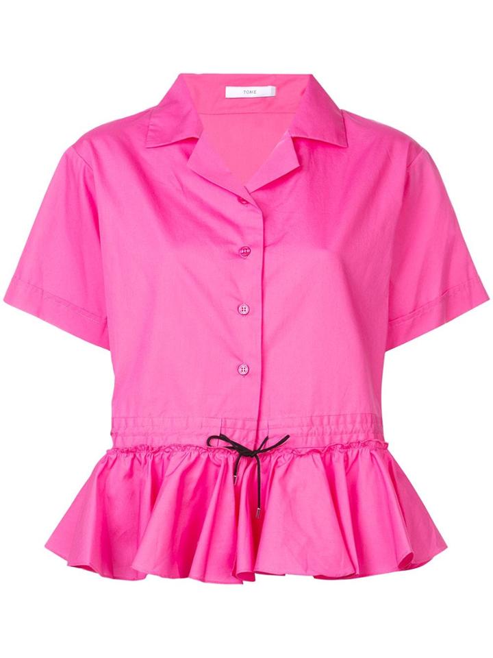 Tome Ruffle Peplum Hem Shirt - Pink & Purple