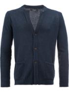 Roberto Collina V-neck Cardigan, Men's, Size: 48, Blue, Cotton/polyamide