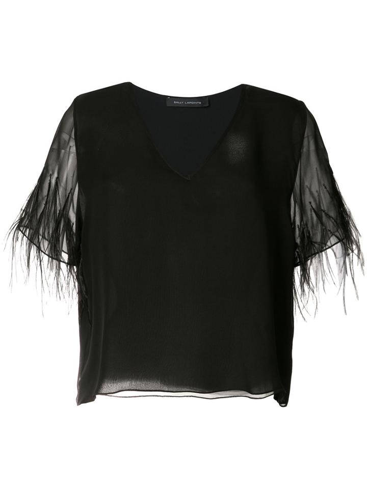 Sally Lapointe - Feather Sleeve Top - Women - Silk/ostrich Feather - 8, Black, Silk/ostrich Feather