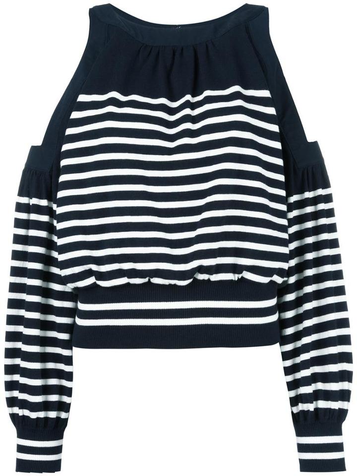 Sacai Striped Cold Shoulder Top, Women's, Size: 2, Blue, Cotton/cashmere