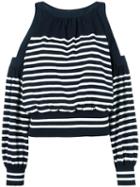 Sacai Striped Cold Shoulder Top, Women's, Size: 2, Blue, Cotton/cashmere