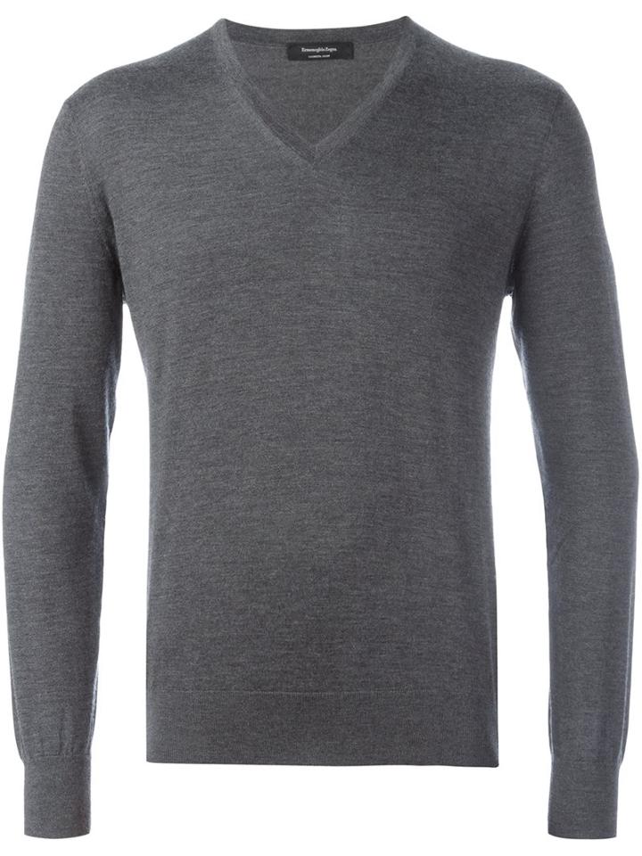 Ermenegildo Zegna V-neck Jumper, Men's, Size: 52, Grey, Silk/cashmere