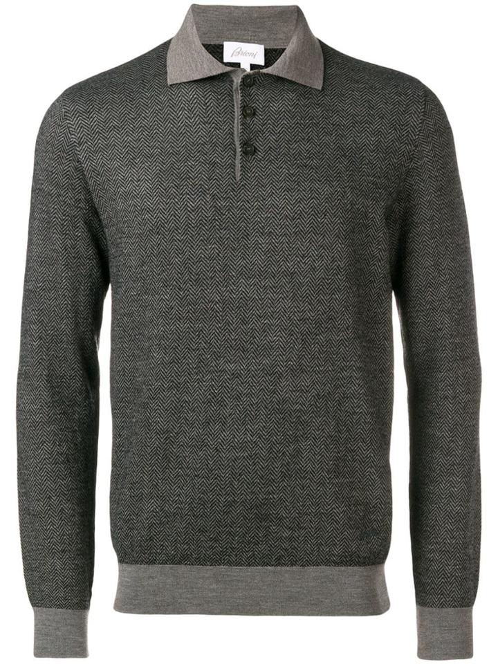 Brioni Chevron Pattern Polo Shirt - Grey