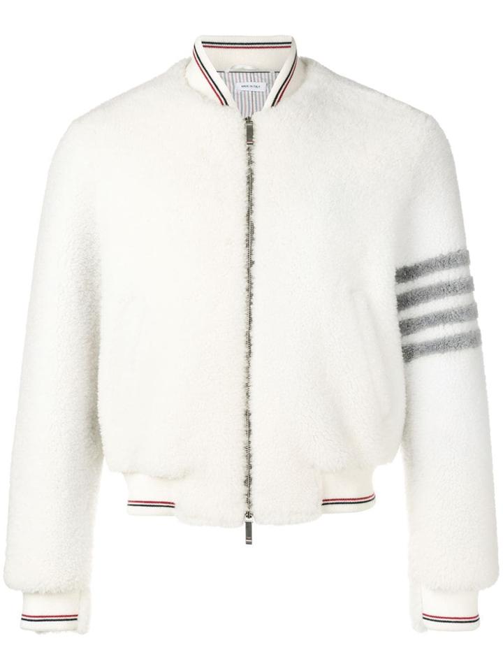 Thom Browne 4-bar Dyed Shearling Blouson Jacket - White