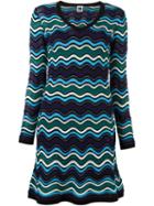 M Missoni Knitted V-neck Dress, Women's, Size: 46, Blue, Cotton/polyamide/polyester/metallic Fibre