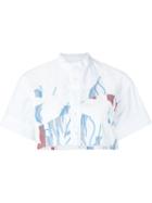 Julien David Printed Cropped Shirt, Women's, Size: Xs, White, Cotton