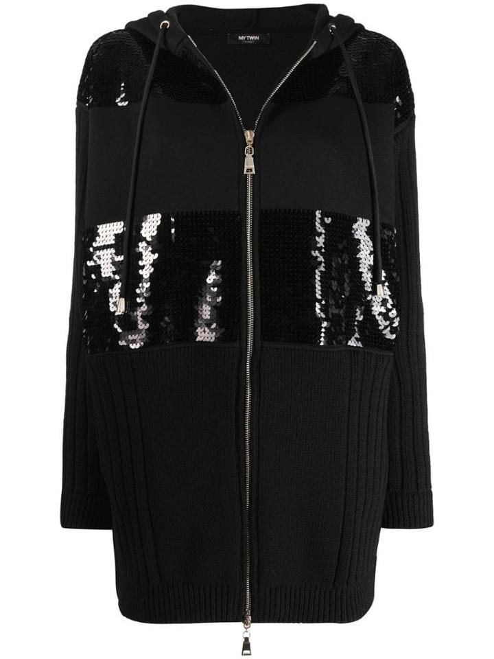 Twin-set Sequin Hooded Coat - Black