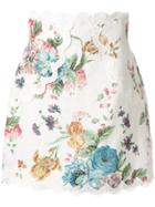 Zimmermann Floral Print Lace Mini Skirt - White