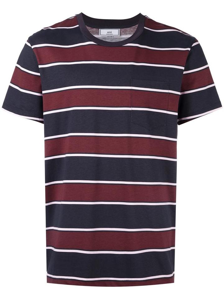 Ami Alexandre Mattiussi Stripe Print T-shirt, Men's, Size: Small, Blue, Cotton