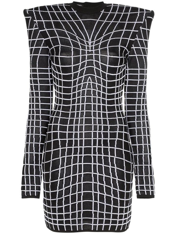 Balmain Grid Print Bodycon Dress - Black