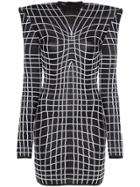 Balmain Grid Print Bodycon Dress - Black