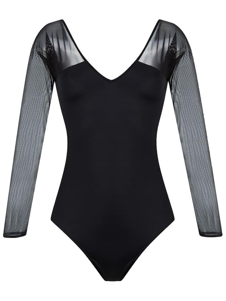 Brigitte V-neck Tulle Panel Body, Women's, Size: Medium, Black, Polyamide/spandex/elastane