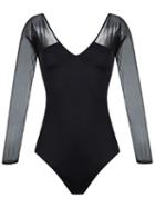 Brigitte V-neck Tulle Panel Body, Women's, Size: Medium, Black, Polyamide/spandex/elastane