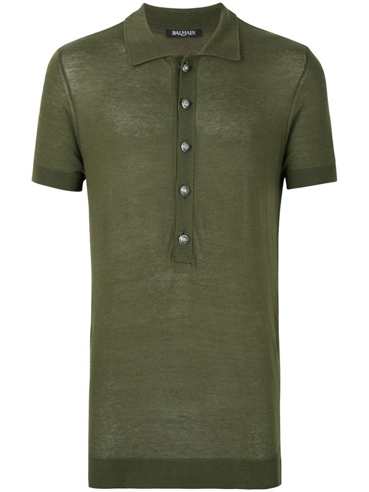Balmain Zip Detail Polo Shirt - Green