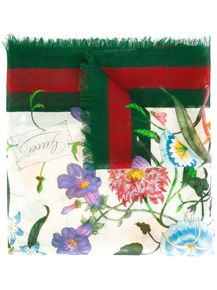 Gucci Flora Web Printed Scarf, Women's, Green, Wool/silk