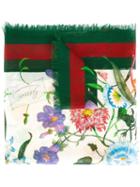 Gucci Flora Web Printed Scarf, Women's, Green, Wool/silk