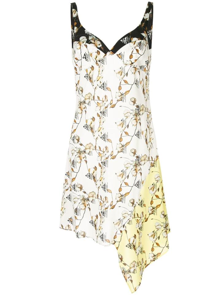 Off-white Contrast Panel Floral Dress