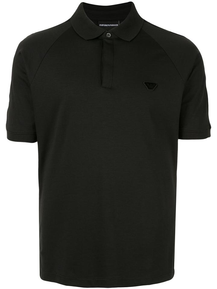 Emporio Armani Logo Patch Concealed Button Polo Shirt - Black