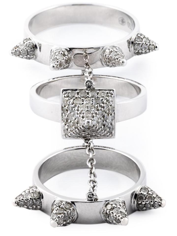 Elise Dray Diamond Three-piece 'piccadilly' Ring, Women's, Size: 53, Metallic