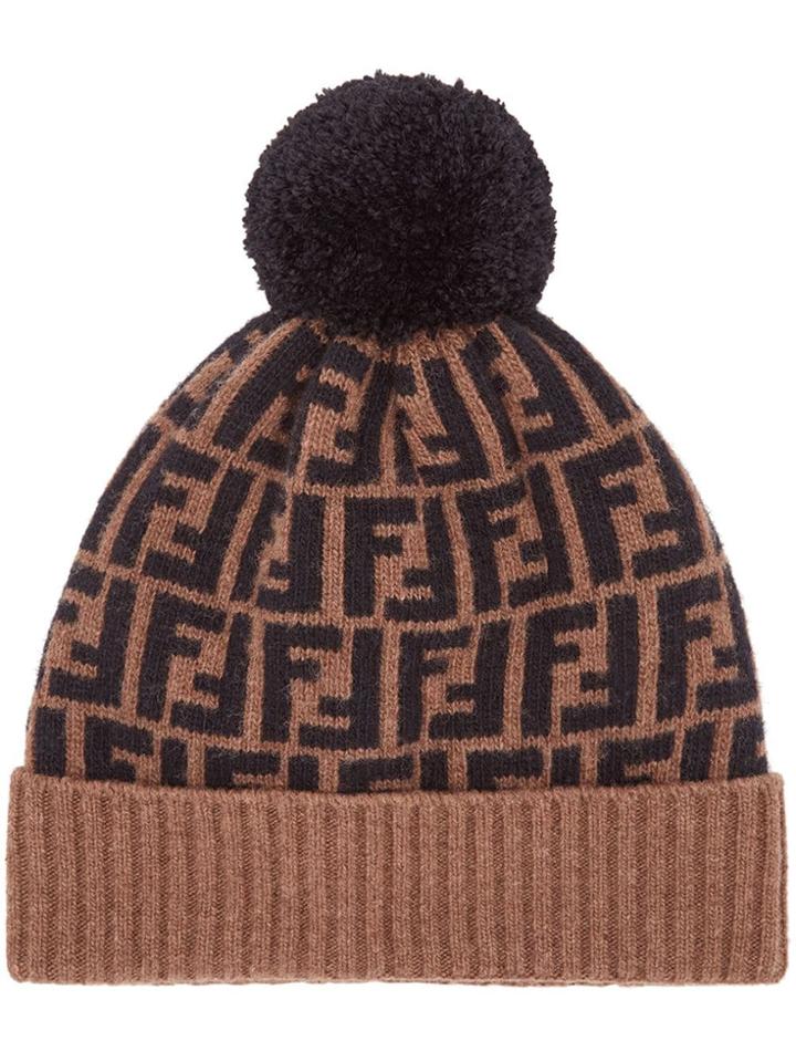 Fendi Ff Pattern Beanie - Brown