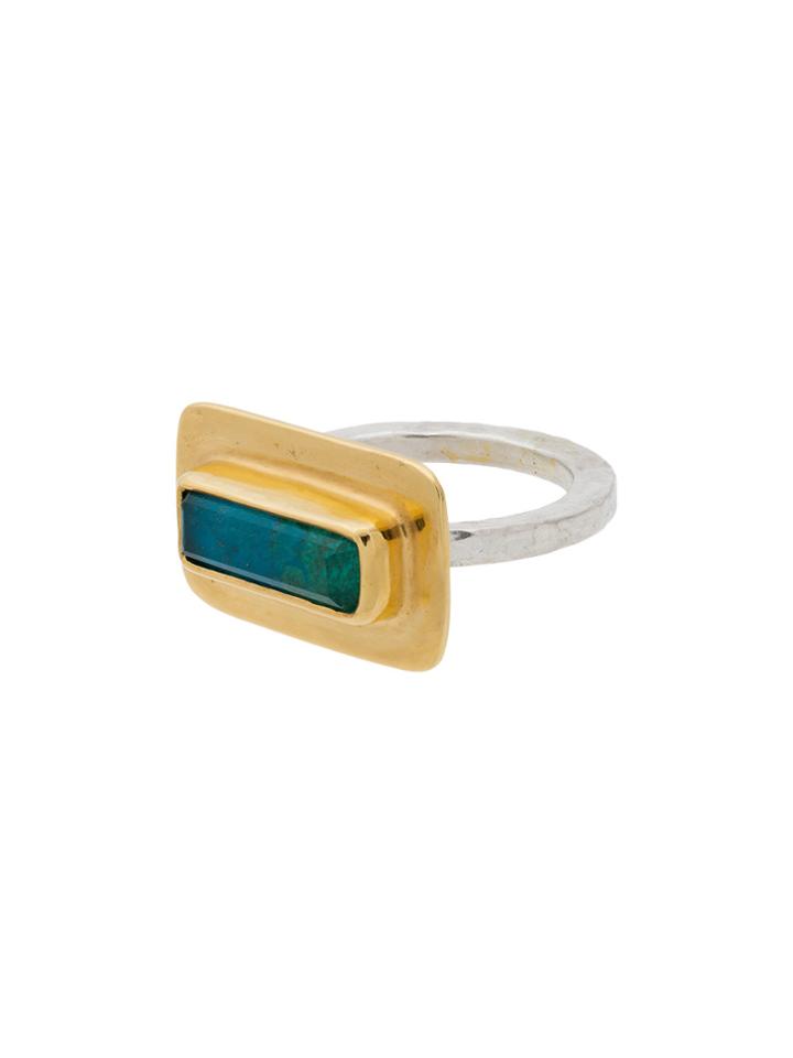 Katerina Makriyianni Mini Baguette Ring With Chrysocolla Doublet -