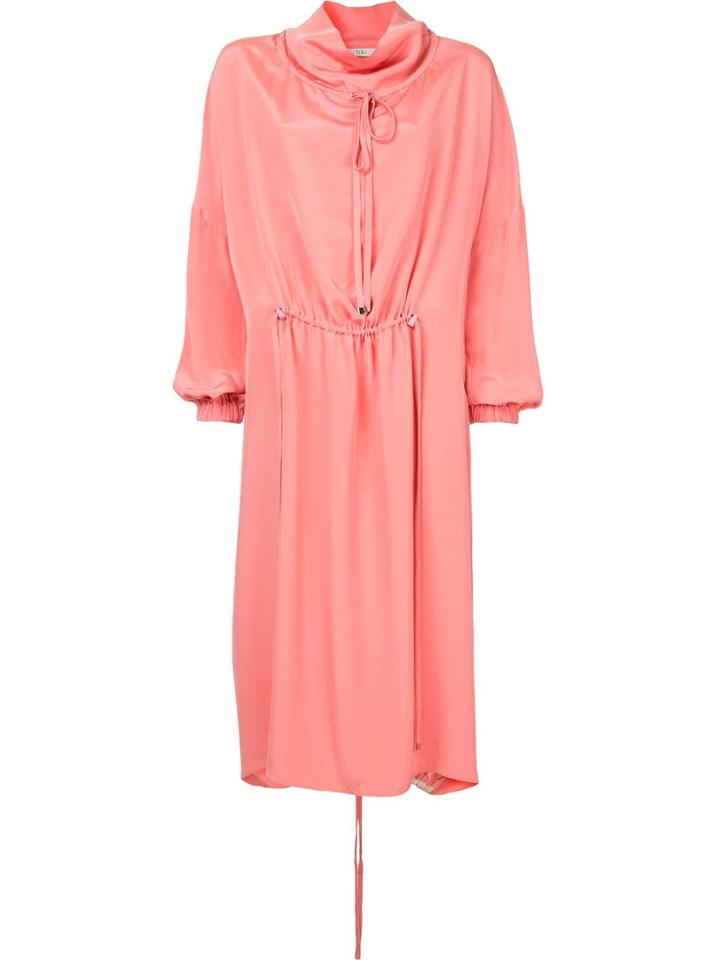 Tibi Silk Drawstring Ruched Dress - Pink & Purple