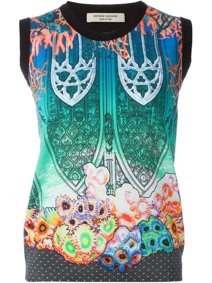 Piccione. Piccione Gothic Archway Reef Print Contrast Trim Gilet