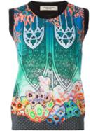 Piccione. Piccione Gothic Archway Reef Print Contrast Trim Gilet