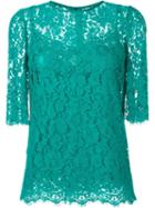 Dolce & Gabbana Floral Lace Top, Women's, Size: 40, Blue, Cotton/viscose/polyamide/polyamide
