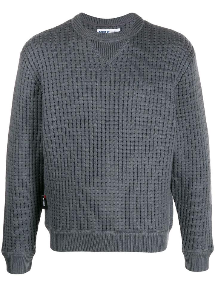 Affix Waffle-knit Crew-neck Jumper - Grey