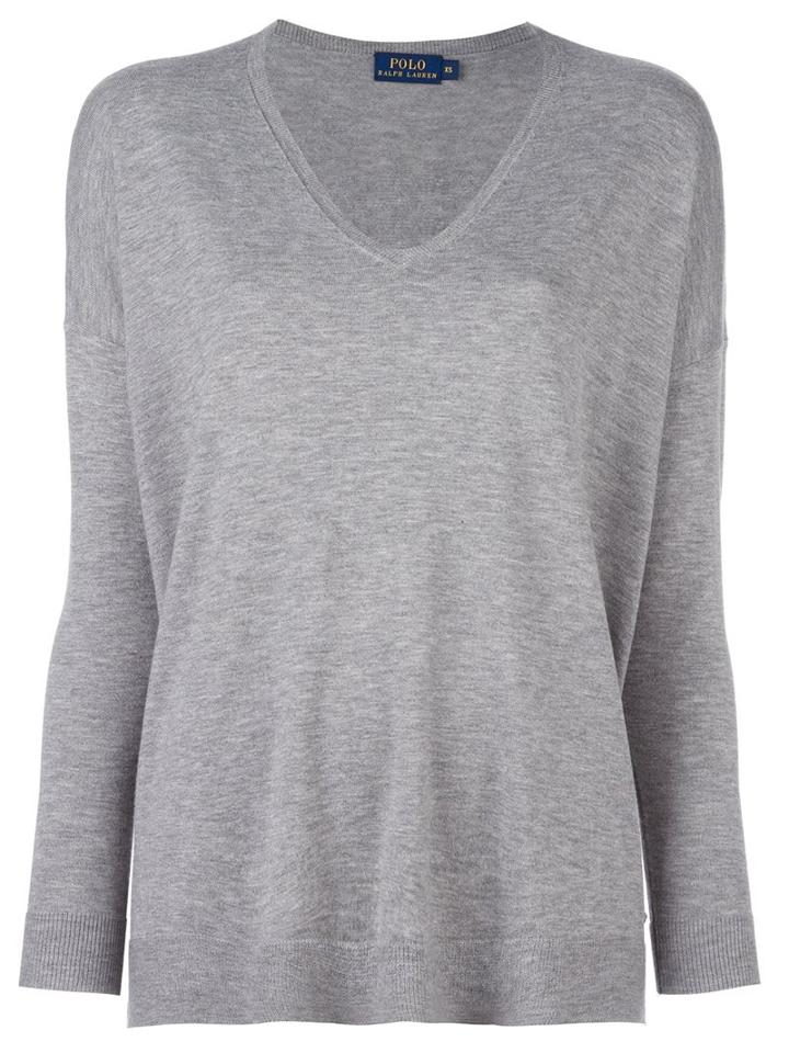 Polo Ralph Lauren V Neck Fine Knit Jumper, Women's, Size: Small, Grey, Nylon/polyester/viscose/wool