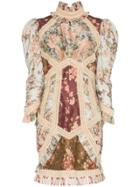 Zimmermann Embellished Floral Print Silk Mini Dress - Neutrals