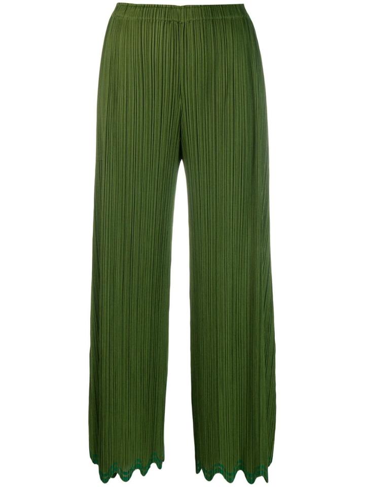 Pleats Please Issey Miyake Wave-hem Cropped Trousers - Green