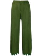 Pleats Please Issey Miyake Wave-hem Cropped Trousers - Green