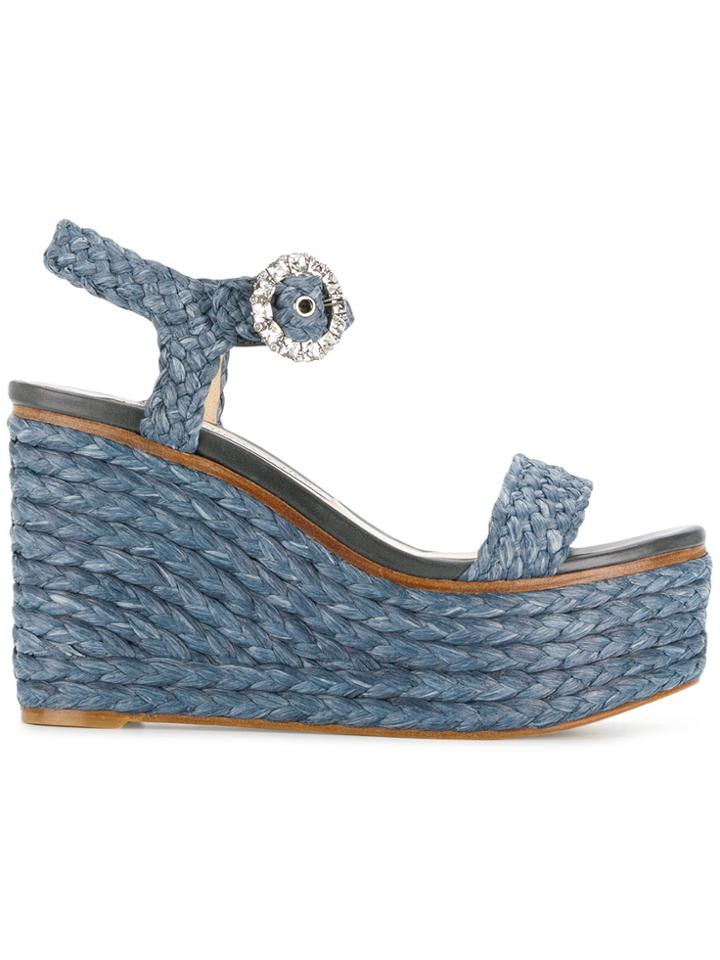 Jimmy Choo Raffia Wedge Sandals - Blue