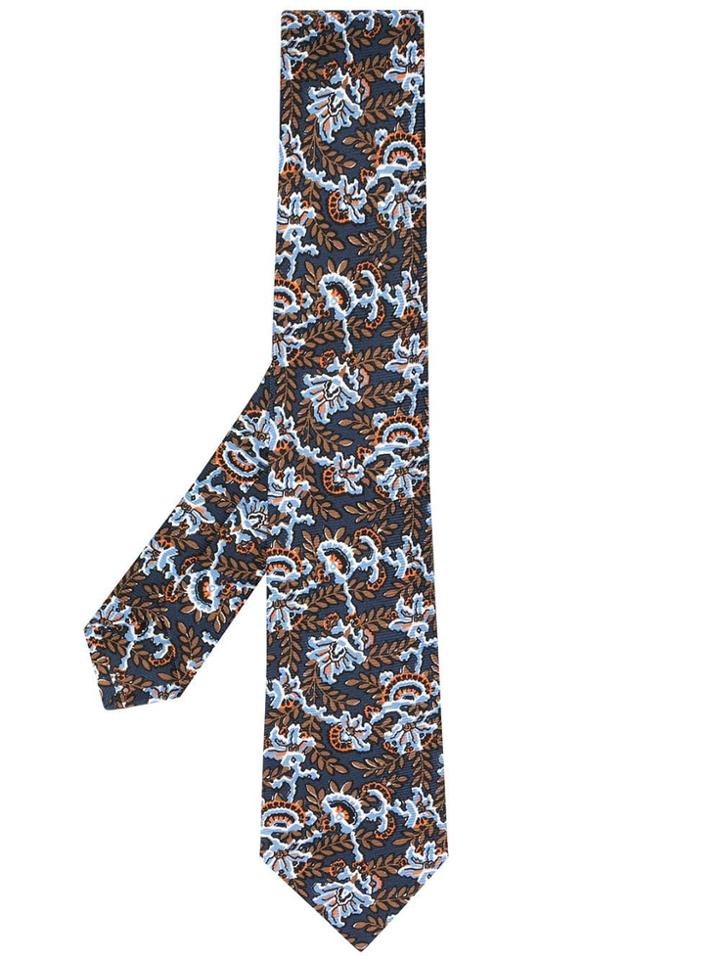 Kiton Painted Floral Tie - Blue