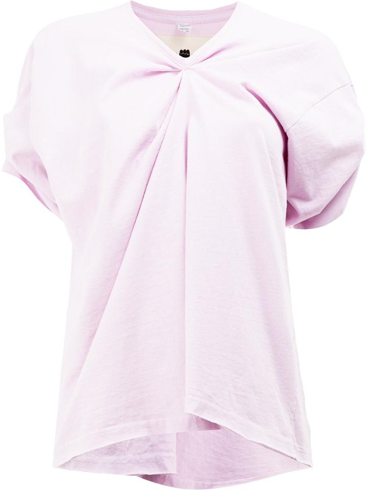 Aganovich Ruched V-neck T-shirt - Pink & Purple