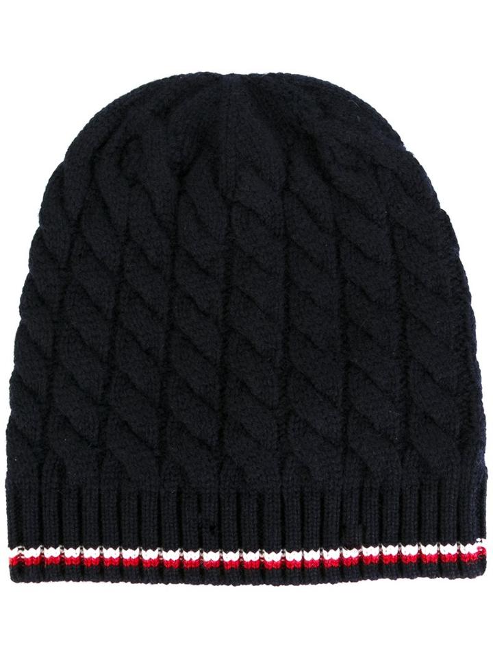 Moncler Gamme Bleu Cable Knit Hat, Men's, Blue, Cashmere