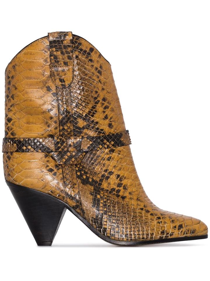 Isabel Marant Deane 75mm Snake-effect Cowboy Boots - Yellow