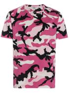 Valentino Camouflage Print Cotton Short Sleeve T Shirt - Pink & Purple