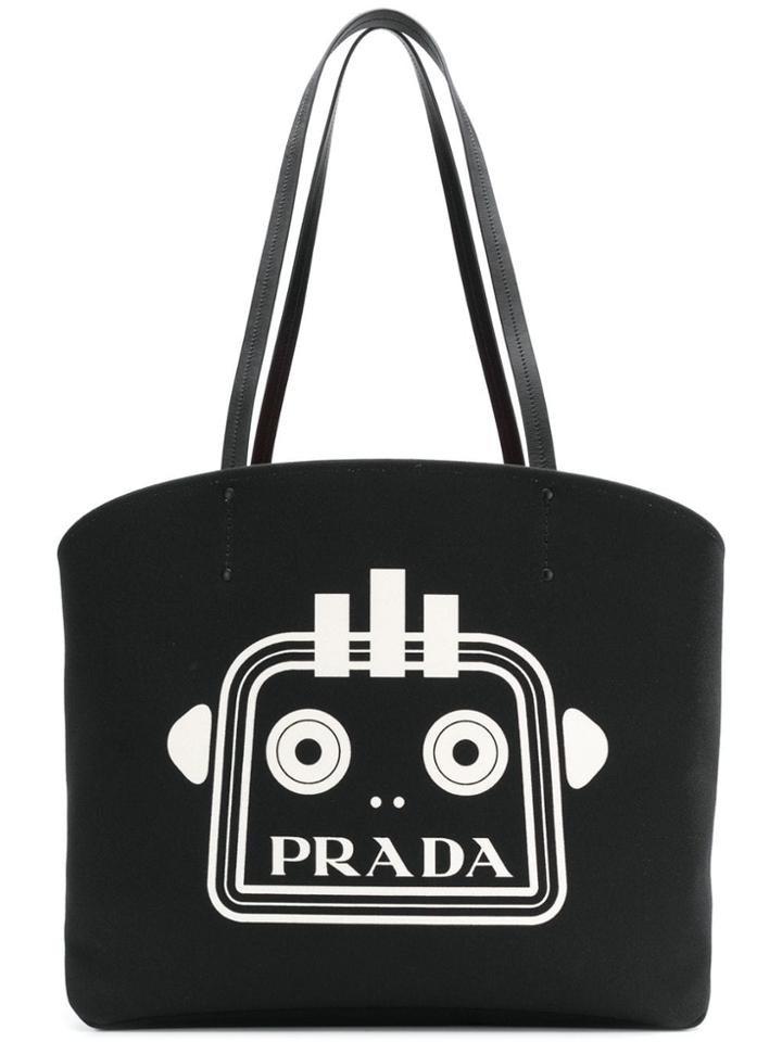 Prada Printed Canvas Tote - Black