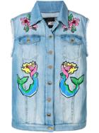 Love Moschino Embroidered Denim Gilet - Blue