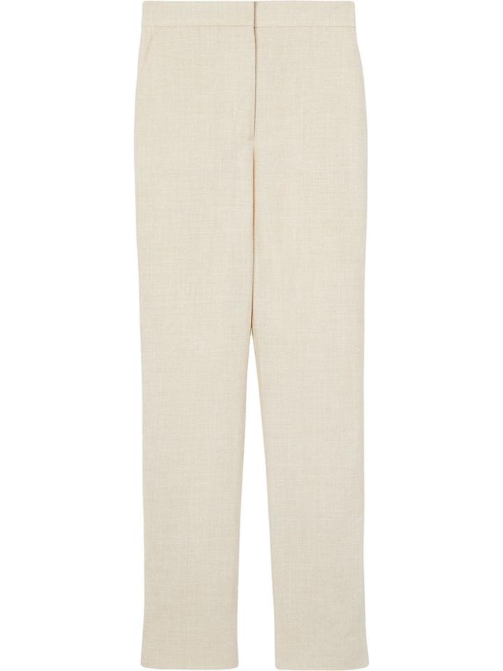 Burberry Stripe Detail Wool Silk Linen Tailored Trousers - Neutrals